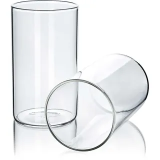 Tuuters 2 Stück Windlicht Glas mit Boden (90 x Ø 50 mm) Glaszylinder klar | 5cm Durchmesser Kerzenglas, Borosilikatglas 3.3, hitzefest, Windlichtgläser für Kerzen, Teelichter, Grablicht Glaseinsatz