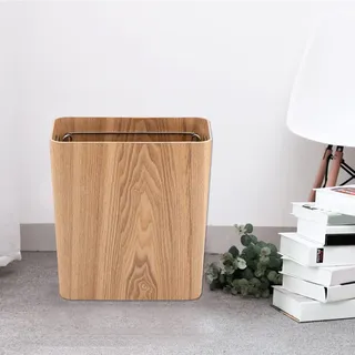 Nordische Mülleimer-Dose Holz-Quadrat-Papierkorb für Küche Badezimmer-Schlafzimmer, Büro-Haus-Papierkorb natürlicher Holz-Mülleimer ohne Deckel, mit Taschenclip