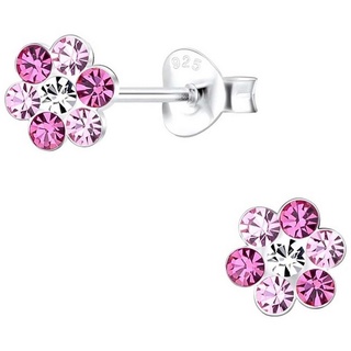 schmuck23 Paar Ohrstecker Kinder Ohrringe Blume 925 Silber, Damen, Mädchen, echt, Sterling Silber, Kristalle rosa