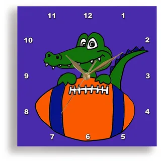 3dRose Wanduhr, lustiger Alligator Peaking from Behind Football, Aluminium, Mehrfarbig, 38,1 x 38,1 cm