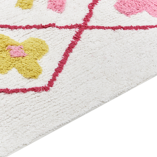 Kinderteppich Baumwolle weiss / rosa 80 x 150 cm geometrisches Muster Kurzflor CAVUS