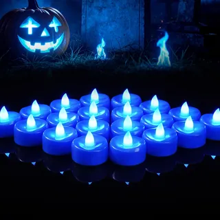 AMAGIC LED Teelichter Weißes Licht mit Batterie, 24 Stück, Blau | Mobius Design Electric Teelichter & LED Kerzen für Valentinstag, Halloween, Weihnachten, Hochzeit, Tischdeko & Zuhause