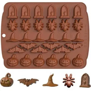 Schokoladenform 30 Vertiefungen Kürbis Fledermaus Spinnenhut Halloween
