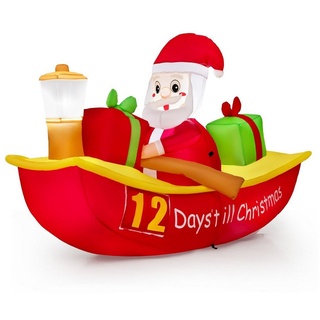 COSTWAY Weihnachtsmann, LED Deko Countdown im Ruderboot aufblasbar bunt