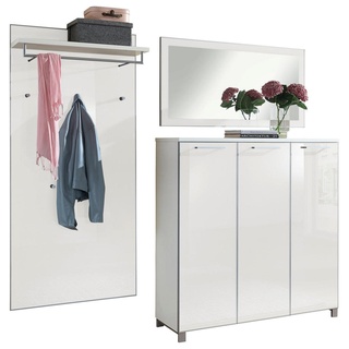 Garderobe, Weiß, Glas, 3-teilig, 215x195x37 cm, Garderobe, Garderoben-Sets