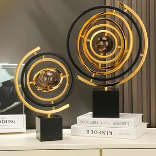 BG-DRGNING Goldene Globus-Dekoration, moderne abstrakte Kunstdekoration, Skulpturen, Heimdekoration, groß mit rechteckigen Ständern, Heimbüro, Schreibtischdekoration, Schwarz und Gold (L, Globus)