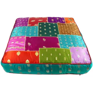 Guru-Shop Sitzkissen Orientalisches eckiges Patchwork Kissen 50 cm,.. bunt|grün