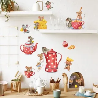 Wandaufkleber Für Küche/café, Wandtattoos Mit Maus-kaffeetasse, Wanddekoration Für Kühlschrank, Küche, Esszimmer, Bar