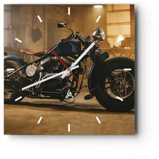 Modern Wanduhr Harley-Davidson Motorrad Motor 40x40cm Quadrat Groß Wand Uhr Glas Analog Zimmeruhren Küche Büro Wohnzimmer Glasuhr Wall Clock Dekoration Design Wanddekoration Küchenuhr C3AC40x40-4233