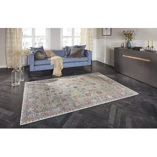 ELLE DECORATION Mahal Orientalischer Teppich - Kurzflor Vintage-Look Orientalisch Ornamente-Muster Klassischer Orientteppich für Wohnzimmer Esszimmer Flur oder Schlafzimmer Jade Grün, 80x150cm
