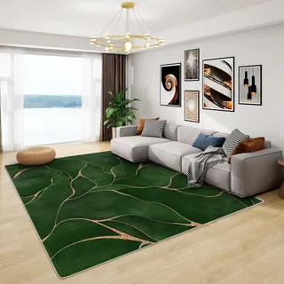 Generisch Teppich Wohnzimmer Smaragdgrün - Marmor, Großer Teppich Grün Gold Modern, Weich Kurzflor & Waschbar & Rutschfest, 140x200 cm