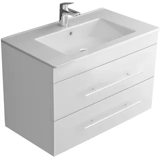 Alpenberger Bad Waschbecken mit Unterschrank | Gäste WC Waschtisch 70 cm | Badmöbel Set Waschbeckenunterschrank Hängend | Badunterschrank Vormontiert