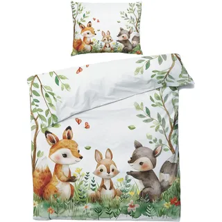 GEDAEUBA Bettwäsche 135x200 Waldtiere - Süße Fuchs Bettbezug 135 x 200 2er Set, Wendebettwäsche und Kissenbezug 80x80, Weiche & Angenehme Mikrofaser Bettwäsche-Sets mit Reißverschluss