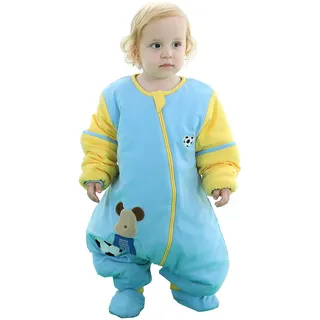 Chilsuessy Babyschlafsack für Neugeborene Winter Kinder Schlafsack mit Füßen Baby Schlafstrampler Abnehmbare Ärmel Ganzjahresschlafsack, Blau/2.5 Tog, 100cm/Baby Höhe 110-120cm