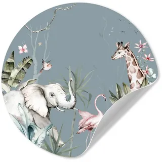 MuchoWow Wandsticker Tiere - Dschungel - Blau - Kinderzimmer - Jungen (1 St), Wanddeko Wohnzimmer Schlafzimmer Wandverkleidung, 50x50 cm, Kinder bunt 50 cm x 50 cm x 0.1 cm