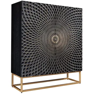 Highboard 100 cm breit H: 120 cm Schwarz Gold aus Mangoholz Eisen MDF Sideboard