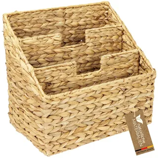 HMF Zeitungsständer, Zeitungskorb geflochten aus Wasserhyazinthe 3 Fächer 35 x 24 x 32 cm