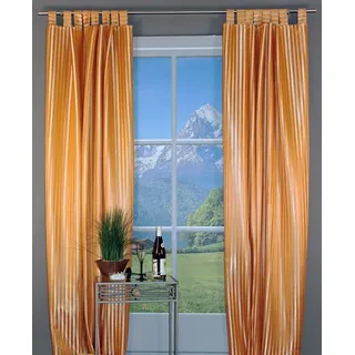 HOSSNER - ART OF HOME DECO Gardine Triftsee, Schlaufen (1 St), blickdicht, Schlaufenschal mit gewebten Streifen braun|goldfarben