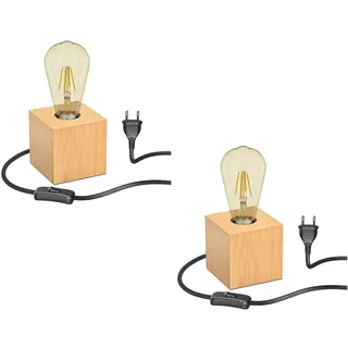 ledscom.de 2x Tischlampe HITO, Holz massiv, eckig, inkl. E27 Lampe Retro gold extra-warmweiß 489lm