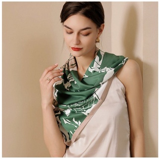 AUKUU Seidentuch Frühlingssimulierter Frühlingssimulierter Seidenschal für Damen, dekorativer Schal mit Blumendruck großer quadratischer Schal
