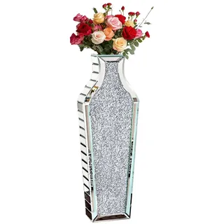 WISFOR Große Bodenvase Dekovase aus Glas für Deko Pampasgras Trockenblumen Zweige, 68cm - Silber