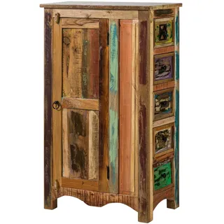 Vintage Altholz Kommode Schrank klein Sideboard mehrfarbig 5 Schubladen seitlich