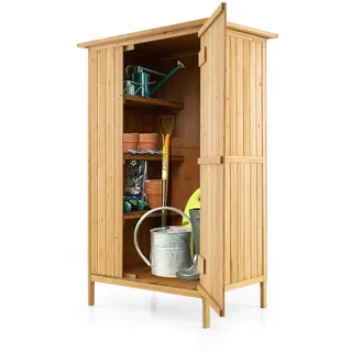 COSTWAY Holz Gartenschrank 91x66x150cm, Geräteschuppen mit Asphaltdach, 3 Ablagen, 5 Haken & abschließbarer Tür