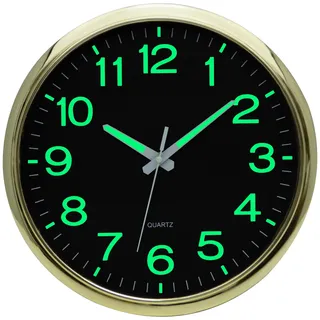 NESIFEE Beleuchtet Wanduhr Ohne Tickgeräusche Lautlos 30cm Groß Vintage Moderne Uhr Wand Wall Clocks für Wohnzimmer KüChe Schlafzimmer Büro Schule Kinderzimmer Bahnhofsuhr Badezimmeruhr (Light Gold)