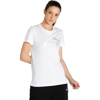 PUMA Damen ESS+ Metallic Logo Tee T-Shirt, Weiß, M