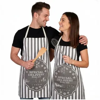 BRUBAKER Kochschürze Schürze - Special Delivery from the North Pole - Weihnachten, (1-tlg., Unisex Küchenschürze für Damen und Herren), One Size Weihnachtsschürze - Grau Weiß - Baumwolle grau