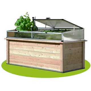 4betterdays.com Hochbeet aus Massivholz regionaler Gebirgslärche - inkl. Noppenfolie und Wühlmausgitter - Made in Austria - inkl. Frühbeetaufsatz & automatischem Fensteröffner - 206x92x80cm
