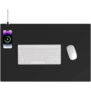 Schreibtischunterlage für kabelloses Laden mit magnetischem 15W Qi-Ladegerät, großes Mauspad aus Premium-Mikrofaserleder, wasserdicht & rutschfest für mehr Ordnung im Büro, 60x40 cm, Militärgrün
