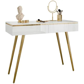 Lookway Konsolentisch, Weiß Hochglanz, Metall, Uni, 2 Schubladen, Rechteckig, 102x80x44 cm, Wohnzimmer, Wohnzimmertische, Konsolentische