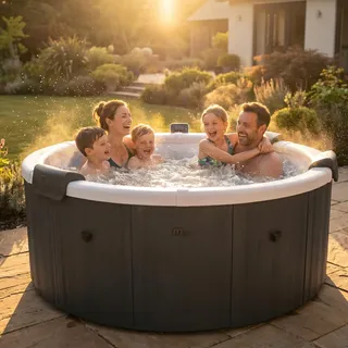 Miweba Whirlpool MSpa Denver mit Fester Außenwand | 6 Personen Spa Ø182x70cm | RGB LED-Beleuchtung | App Steuerung | 130 Massagedüsen | Ganzjähriger Einsatz Winterfest | In & Outdoor Pool | Gartenpool