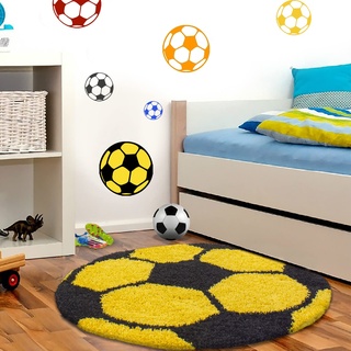 Muratap Teppich Kinderzimmer Kinderteppich Spielteppich Fußball - Spielzimmer Kinderzimmer Jugendzimmer Jungen, Mädchen Sport Dekoration - Große: 120 cm - Rund - Farbe: Gelb