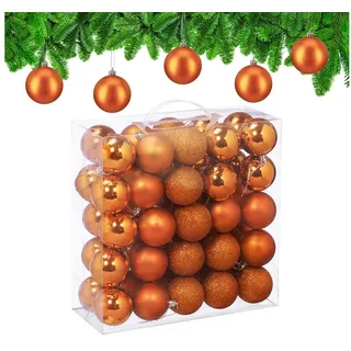 relaxdays Weihnachtsbaumkugel Weihnachtskugeln im 50er Set (50 St), orange orange|silberfarben