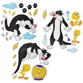 alles-meine.de GmbH 33 TLG. Set XL Wandtattoo Looney Tunes - Wandsticker Vogel Tweety + Katze Sylvester/Aufkleber Wandaufkleber - selbstklebend für Wohnzimmer und Kinderzimmer ..