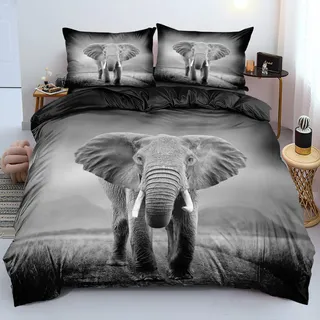 Gezu Bettwäsche 135x200cm Elefanten Motiv Grau Kinder Erwachsene Wende Bettwäsche Set 3D Effekt Druck Microfaser Bettbezug und Kissenbezug 80x80cm mit Reißverschluss