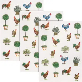 Kracht Geschirrtuch 3er-Pack Halbleinen Hühner Größe 50x70 cm