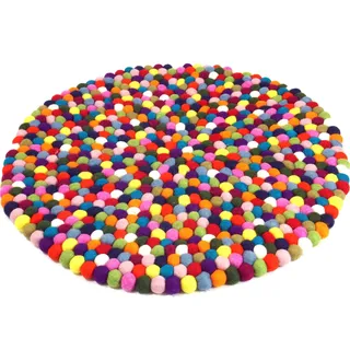 Filzkugel-Teppich aus Wolle, bunt, handgefertigt, 60 cm, weich | 100 % Wolle, robust, gemütliches Ambiente, vielseitig kombinierbar, einzigartiges Accessoire
