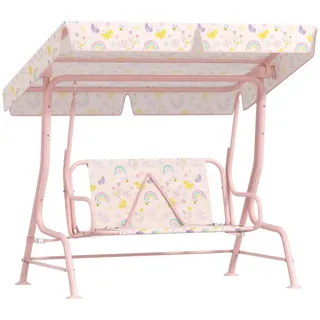 Hollywoodschaukel Für Kinder, 2-sitzer, Stahlrahmen, Belastbar Bis 60 Kg, Rosa