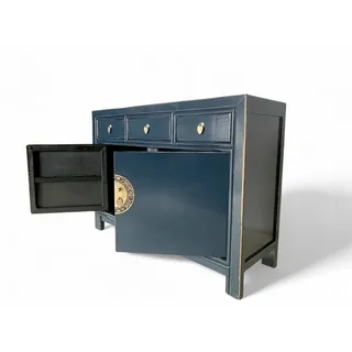 OPIUM OUTLET Kommode Sideboard Schrank Asia Möbel (BxTxH: 117x40x85 cm, Hochzeitsschrank Büffet Anrichte), chinesisch asiatisch orientalisch vintage komplett montiert blau