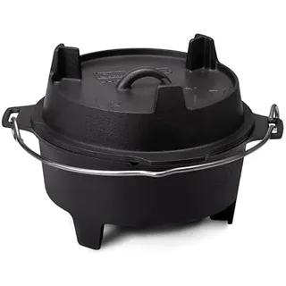 Grillfürst Dutch Oven ca. 4 Liter - stabil stehender Feuertopf durch speziell entwickelte T-Füße, hitzebeständiger Gusseisen Topf, Deckel als Pfanne nutzbar, DO 4
