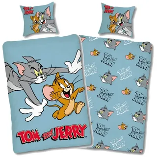 SkyBrands Bettwäsche Tom und Jerry Hellblau, Renforcé, 2 teilig, Comicfiguren, Zeichentrick, Katze, Maus blau