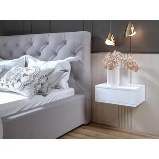 Happy Babies Hängender Nachttisch Weiß Wandregal mit Schublade Nachtkonsole Deco für Schlafzimmer Eleganter Nachtkommode