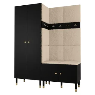 ABIKS MÖBEL Kompaktgarderobe PALERMO Set 2 Garderobe mit gepolsterten Paneelen, Industriell Design schwarz
