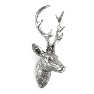 Spetebo Hirschgeweih 10 Ender - Wand Deko In Silber Optik 30x15 Cm - Hirschkopf Skulptur Jagd Geweih