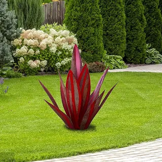 EATAN DIY Metal Agave Pflanze, Tequila Wohnkultur, Garten Rustikale Skulptur und Dekoration für Garten, Teich, Rot, 27cm
