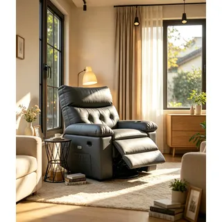 GarveeMore Elektrischer Relaxsessel Mit Massagefunktion & Heizung | 360° Drehbarer Fernsehsessel aus PU-Leder, Ergonomischer Schlafsessel mit Memory-Funktion & USB