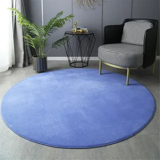 Highdi Wohnzimmer Teppich Rund 60/80/100/120cm, Einfarbig Flauschig Kurzflor Modern Rutschfest Weich für Kinderzimmer Schlafzimmer (60cm, Lila Blau)